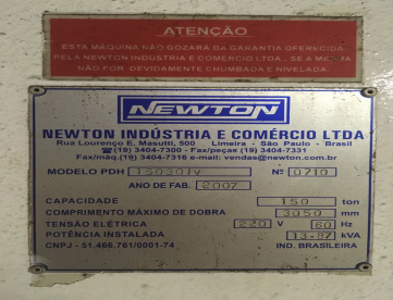 Foto: DOBRADEIRA NEWTON CN MOD.PDH 15030 - 3000MM X 6,4 mm COM NR12