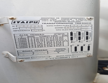 Foto: TRANSFORMADOR ELÉTRICO ITAIPU 225KVA 13.8KV / 220-127V ANO 2007