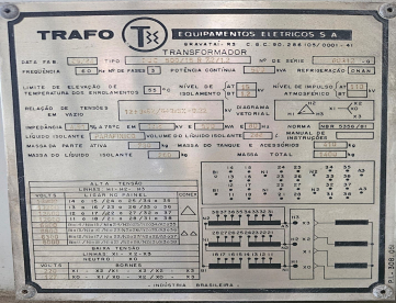 Foto: TRANSFORMADOR ELÉTRICO DE SUBSTAÇÃO 500KVA 13.8KV / 220V