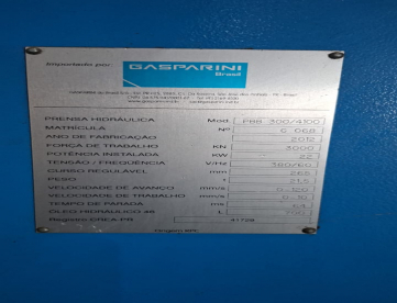 Foto: DOBRADEIRA HIDRÁULICA CNC - GASPARINI - PBB 300 - 300 TONS X 4000MM - 4 EIXOS - ANO 2012 - COM NR12