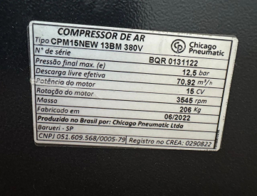 Foto: COMPRESSOR DE AR PARAFUSO - CHICAGO - CPM15NEW 13BM