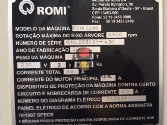 Foto: TORNO CNC - MARCA ROMI - MODELO G280 - ANO 2006